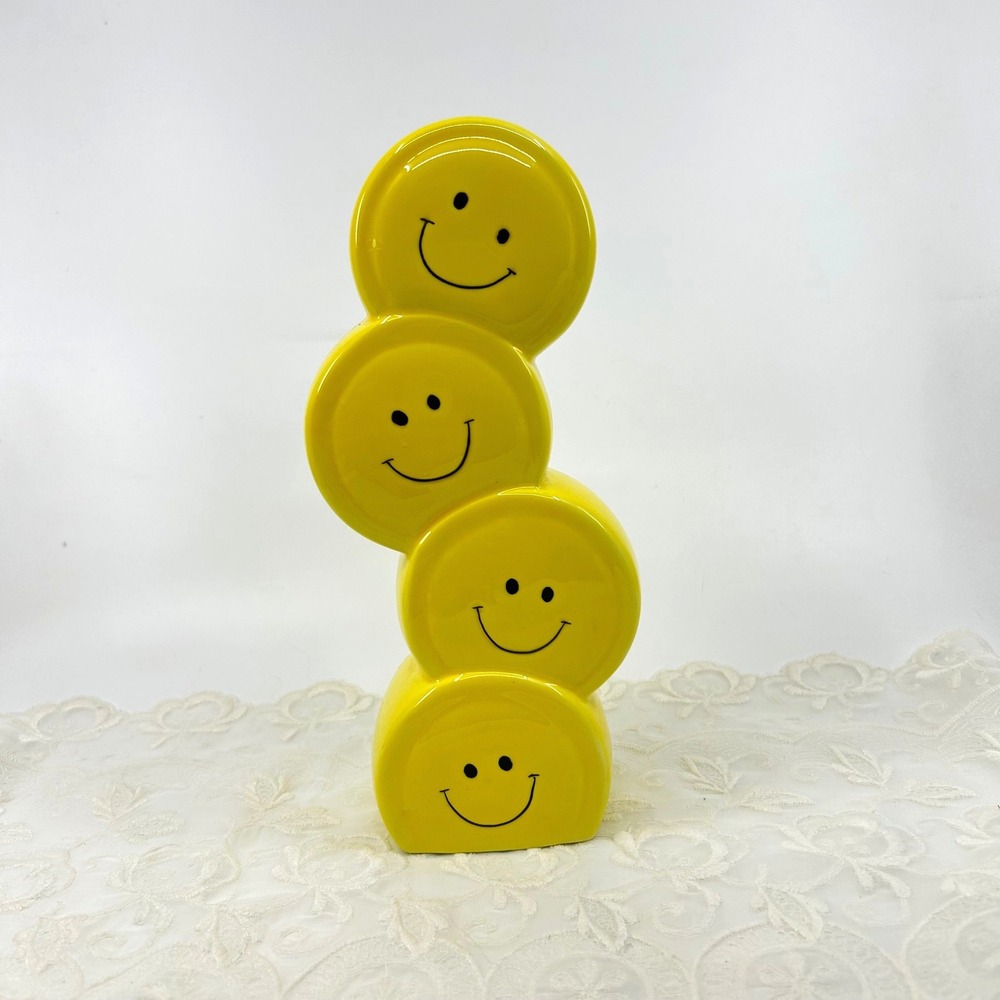 Vintage Stacking Yellow Smiley Face Vase Colorful Groovy 70s Funky Fun